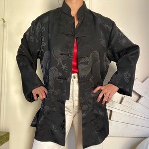 Vintage Asian Embossed Print Satin Dragon Kimono Jacket